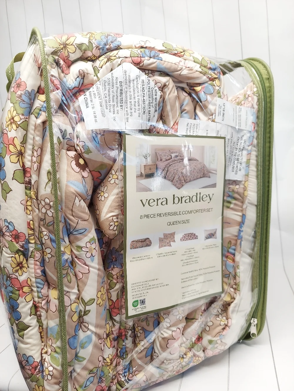 Vera Bradley Multicolor Floral Reversible Queen Comforter Set -8 pieces
